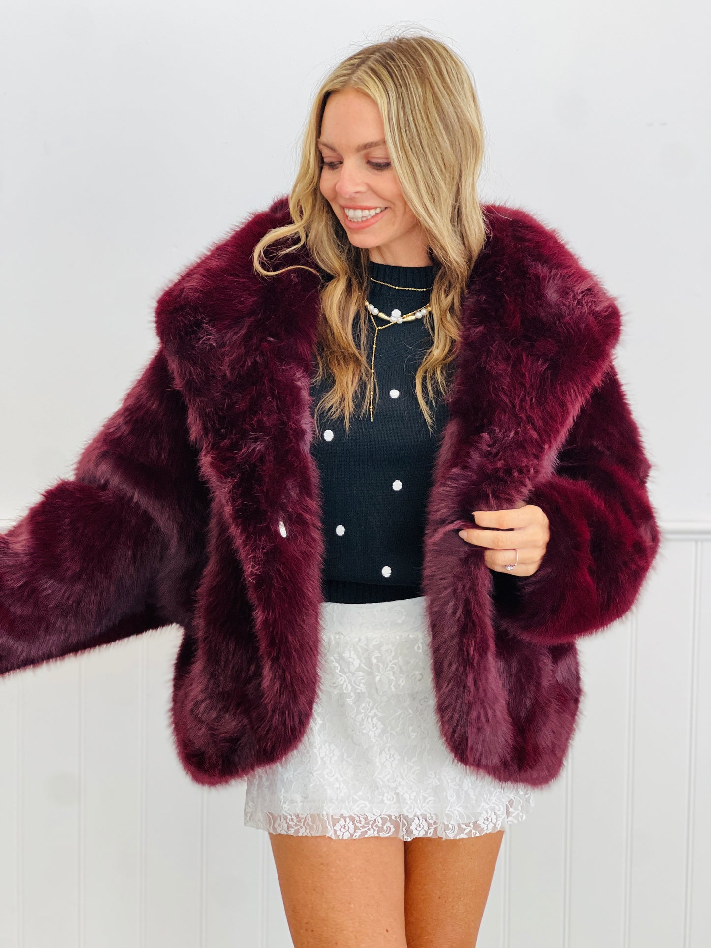 Black/Ivory Embroidered Polka Dot Sweater Top (Reg.)