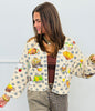 Queen Of Sparkles Ivory Flower Print Thanksgiving Meal Cardigan (Reg. and Plus)