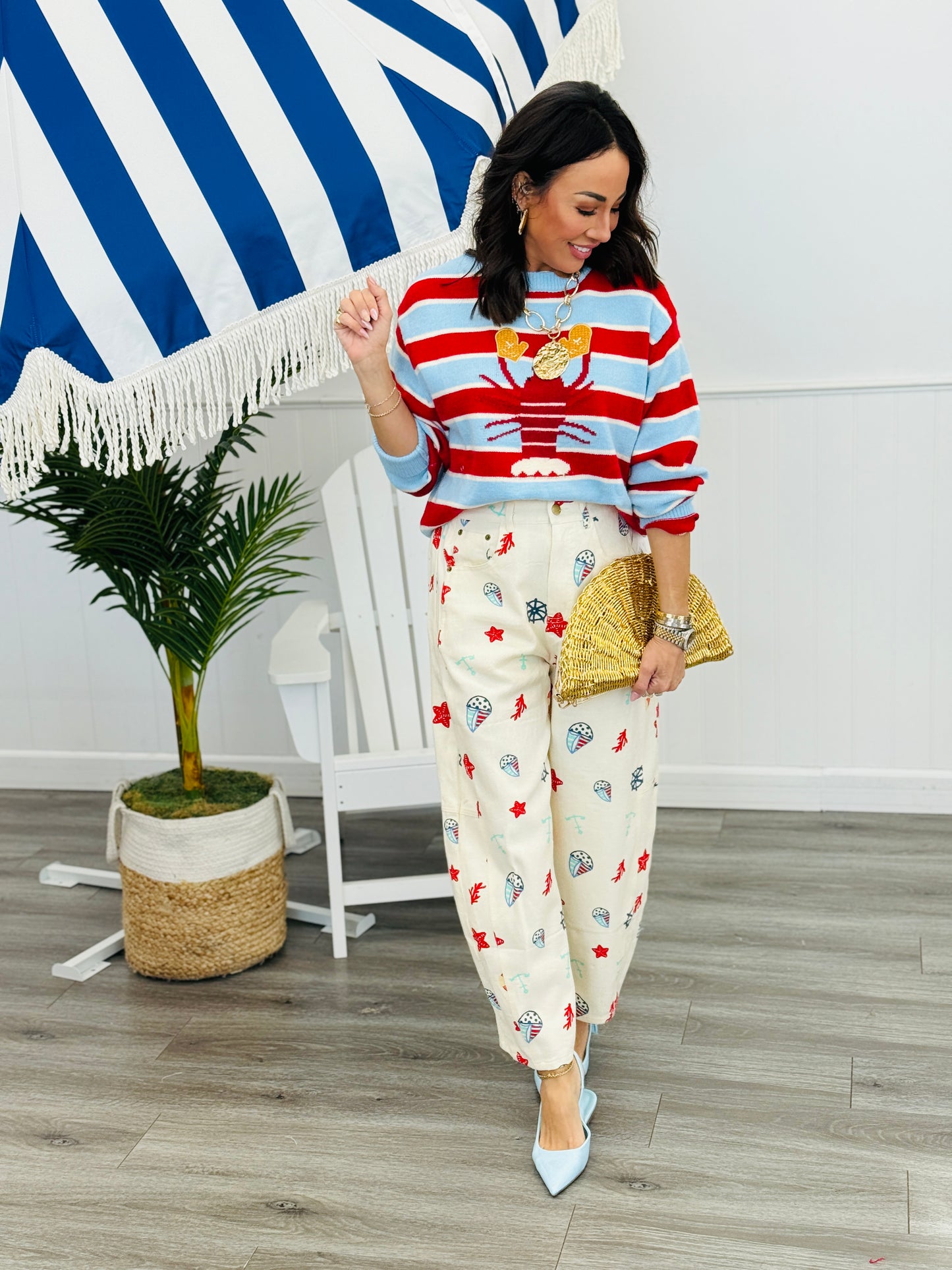 Ivory Denim Marine Life Print Pants (Reg & Plus)