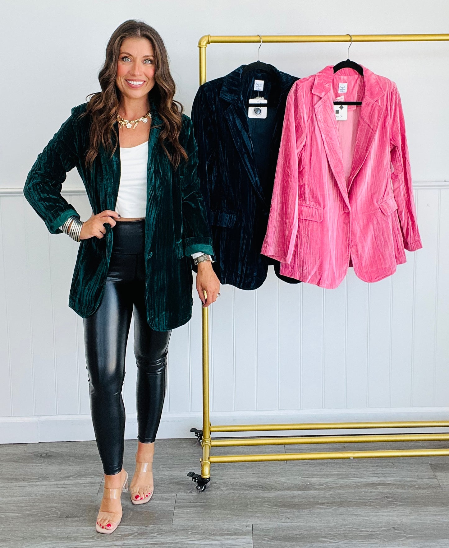 Crinkle Velvet Blazer (Reg. and Plus) - 3 Colors