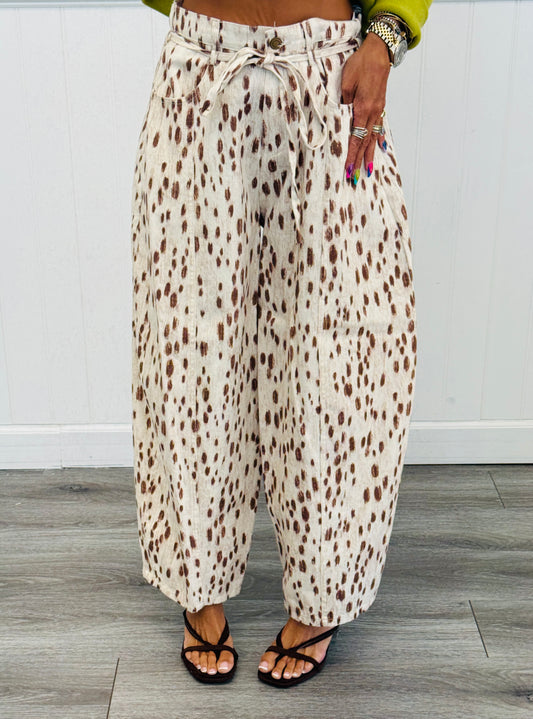 Ivory/Brown Speckled Print Barrel Pants (Reg.)