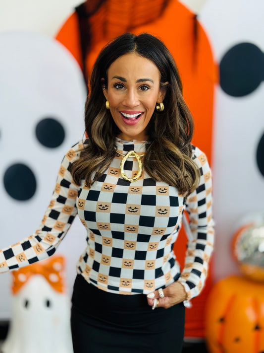 Pumpkin Checkered Mesh Top (Reg. and Plus)