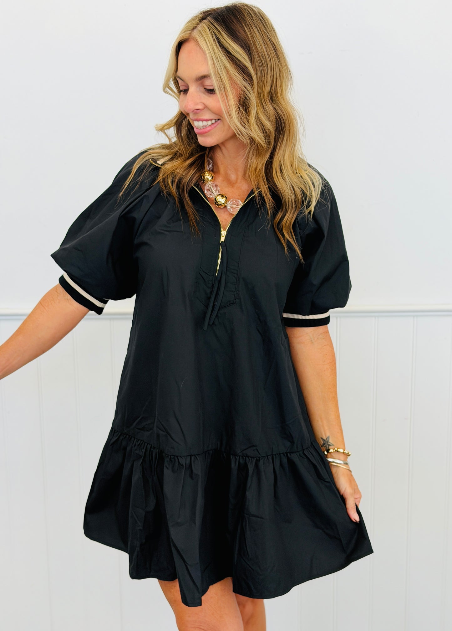 Black Zip Up Mini Dress (Reg & Plus)