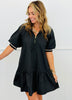 Black Zip Up Mini Dress (Reg & Plus)