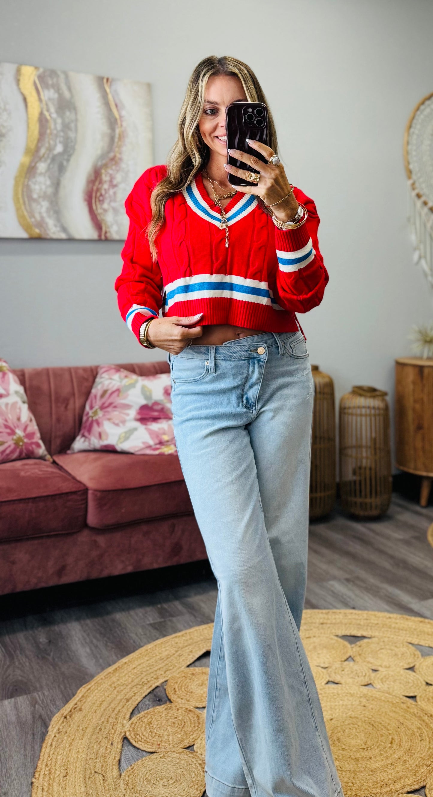 Cable Knit V-Neck Sweater Top (Reg.) - 2 Colors