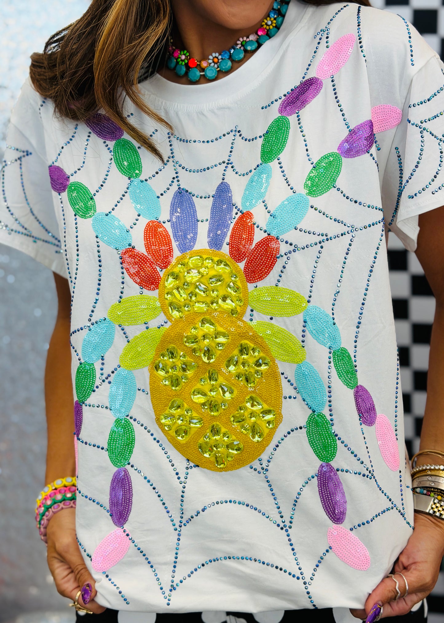 Queen Of Sparkles White Oversized Spider on Web Tee (Reg. and Plus)