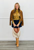 Mustard Ruched Floral Print Mesh Top (Reg.)