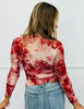 Floral Mesh Side Ruched LS Blouse (Reg. and Plus)