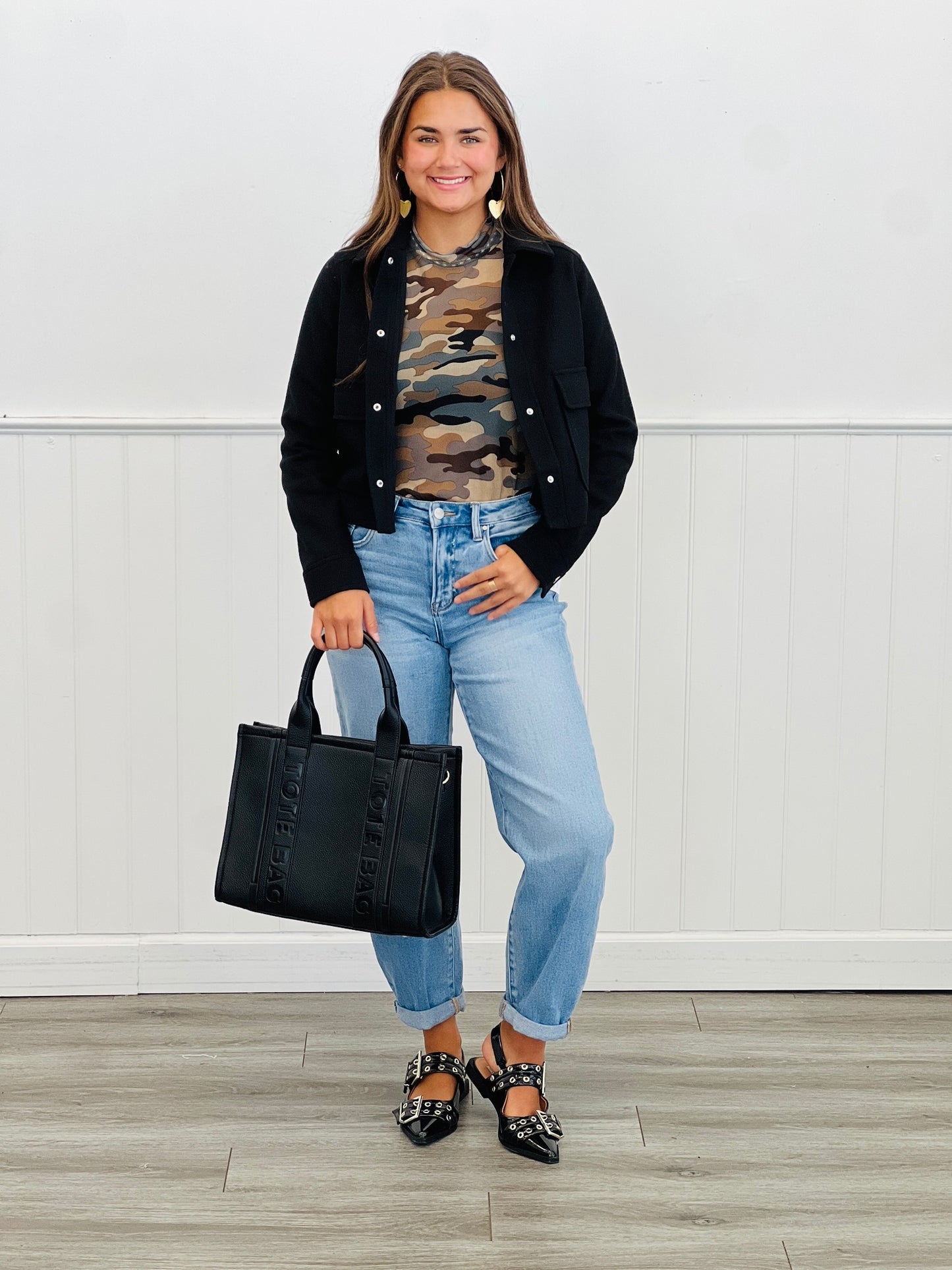 Essential Felt Snap Up Jacket (Reg & Plus)-3 Colors