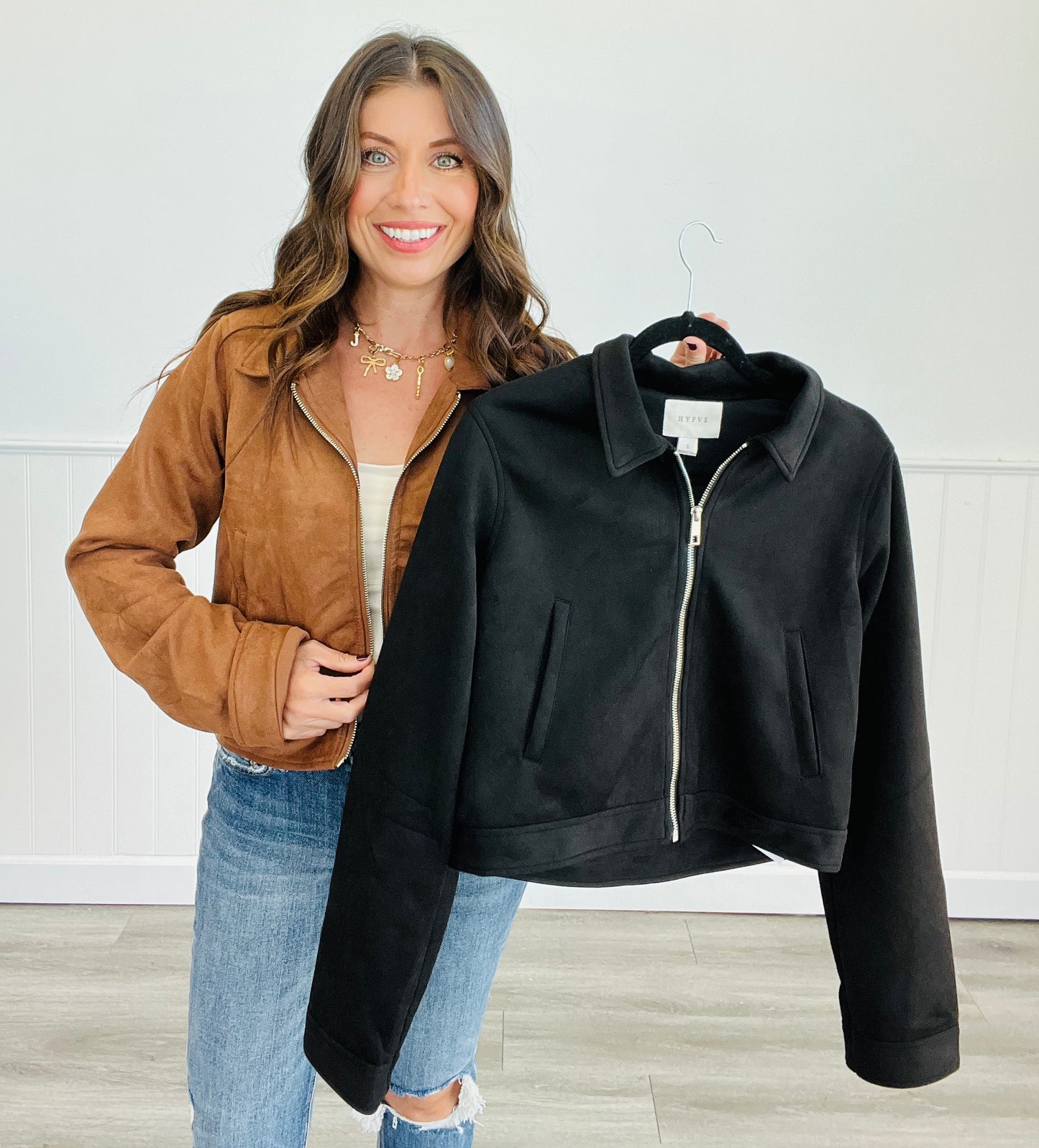 Faux Suede Zip-Up Jacket (Reg) - 2 Colors