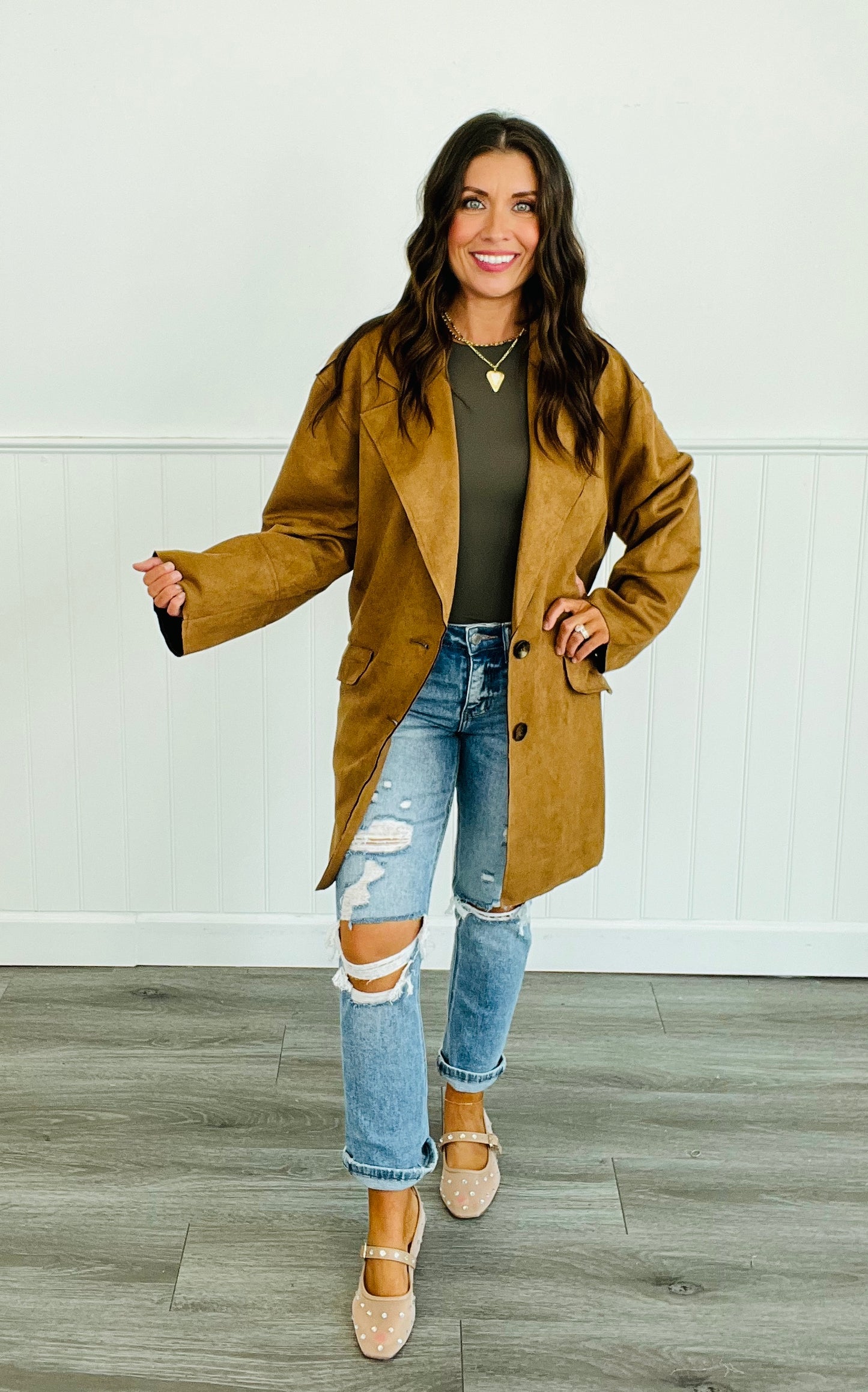 Brown Loose Fit Jacket (Reg. and Plus)