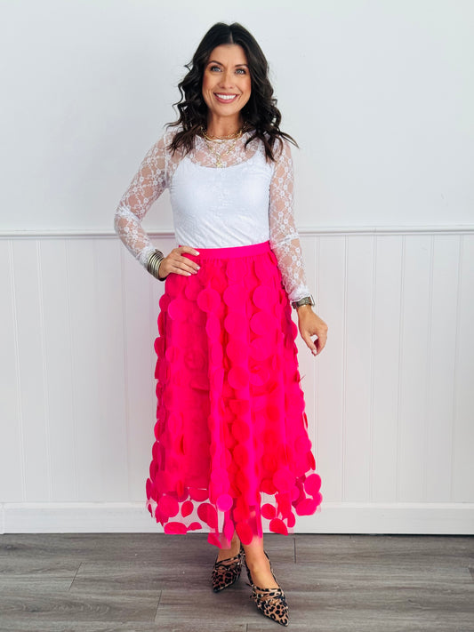 Fuchsia Sheer Polka Dot Tulle Mesh Skirt (OS)