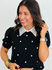 Black/Ivory Embroidered Polka Dot Sweater Top (Reg.)