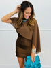 Brown Sheer Cape Strappy Mini Dress (Reg.)