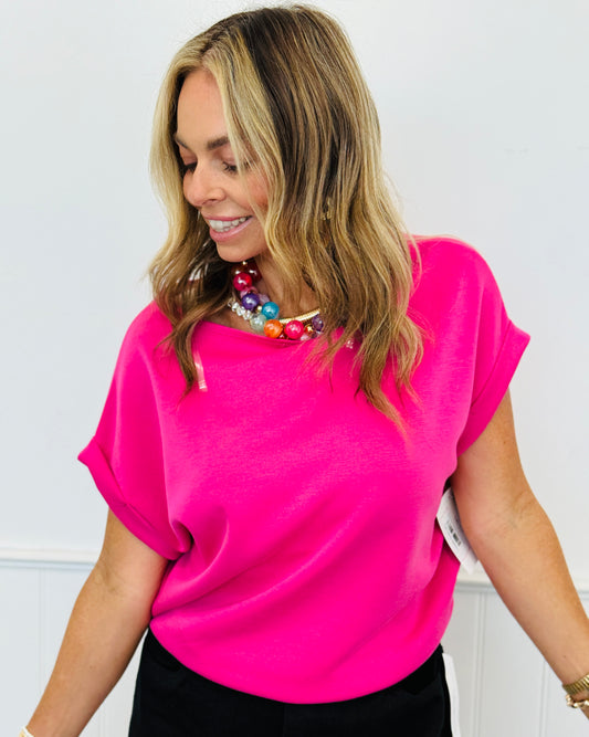 Fuchsia Short Cuff Sleeve Scuba Top (Reg.)