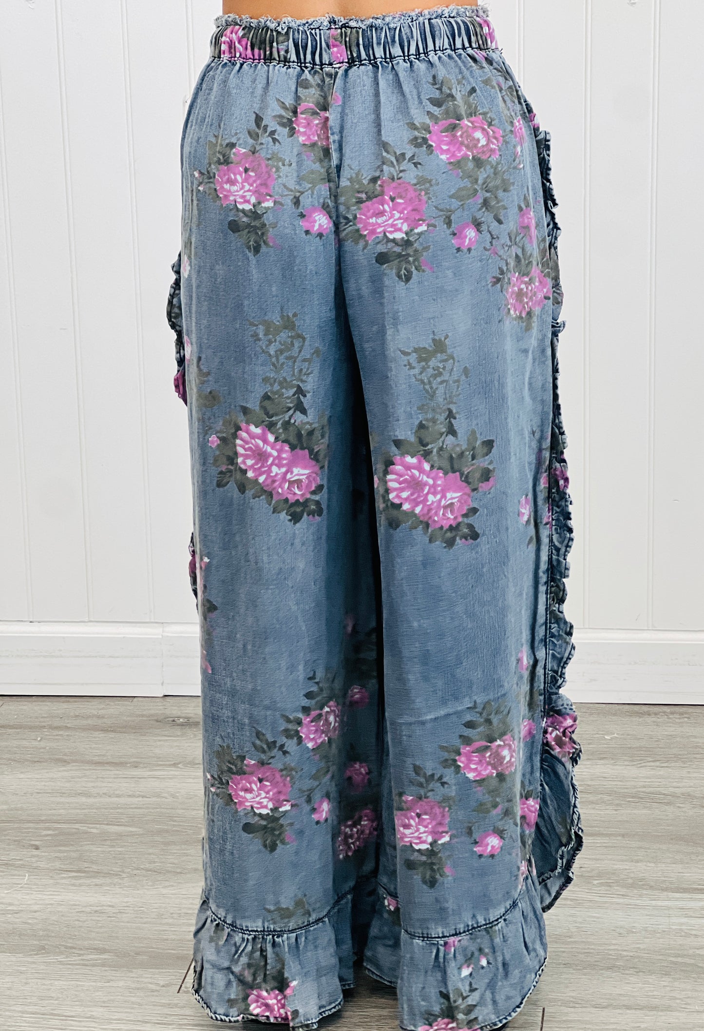 Chambray Flower Child Ruffled Pants (Reg & Plus)-2 Colors