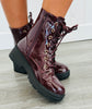 Wine Stepping Out Combat Boots