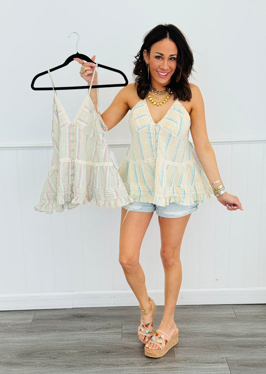 POL Eyelet Trim Ruffled Cami Top (Reg.)-2 Colors