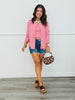Taupe/Pink Striped Cami Top & Button Up Cardigan (One Size)