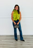 Olive High Neck Tie Wrap Balloon Blouse (Reg.)