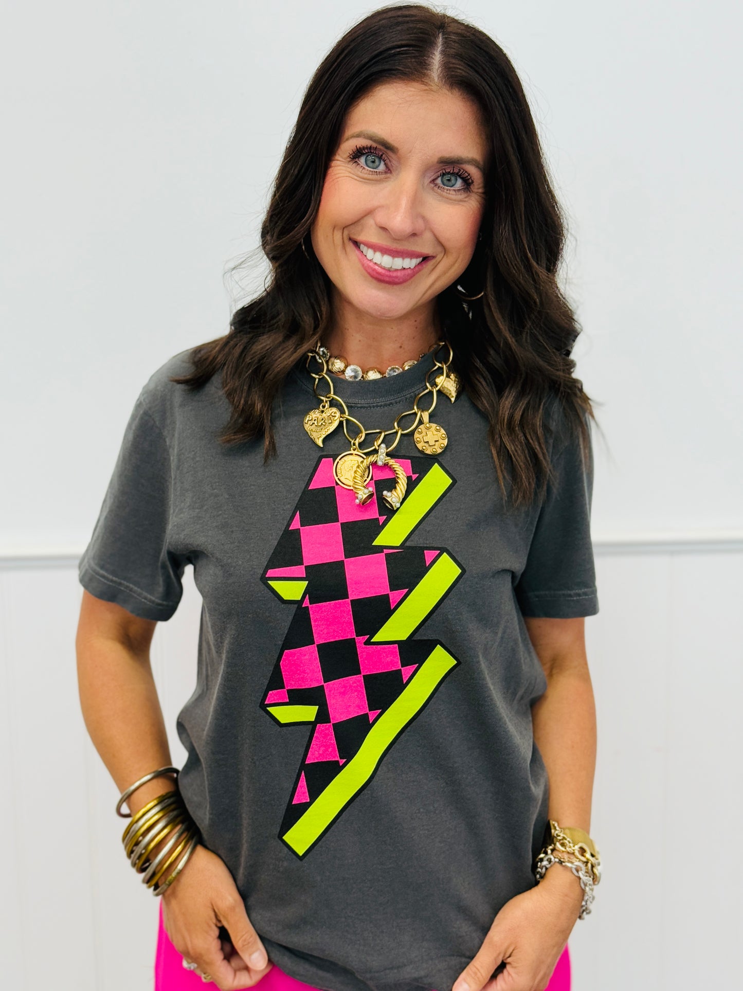 Checkered Lightning Bolt Tee (Reg. and Plus)