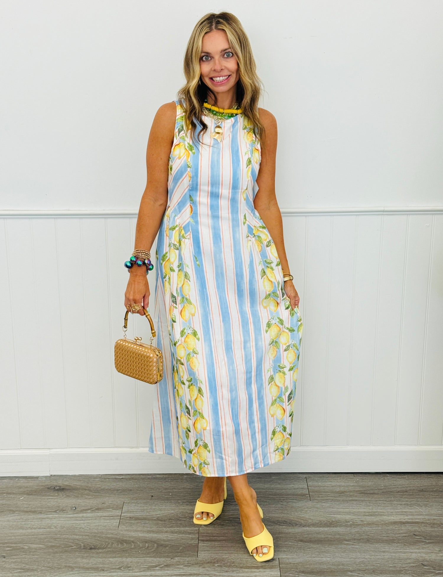 Blue Striped Lemon Print Midi Dress (Reg. and Plus) – Walker Rose Boutique