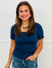 Square Neck Short Sleeve Top (Reg. and Plus) - 6 Colors