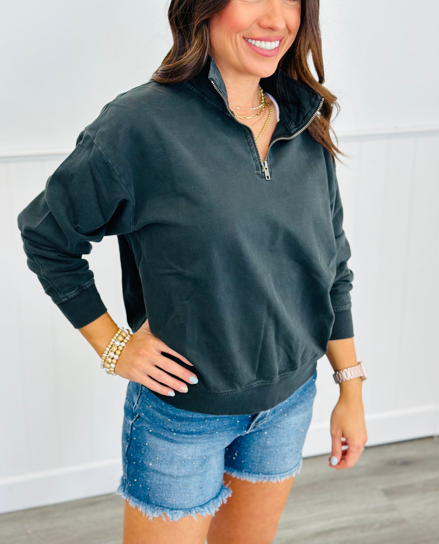 Black Half Zip Sweatshirt Top (Reg)