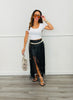 Black Fringe Detailed Faux Leather Skirt (Reg.)
