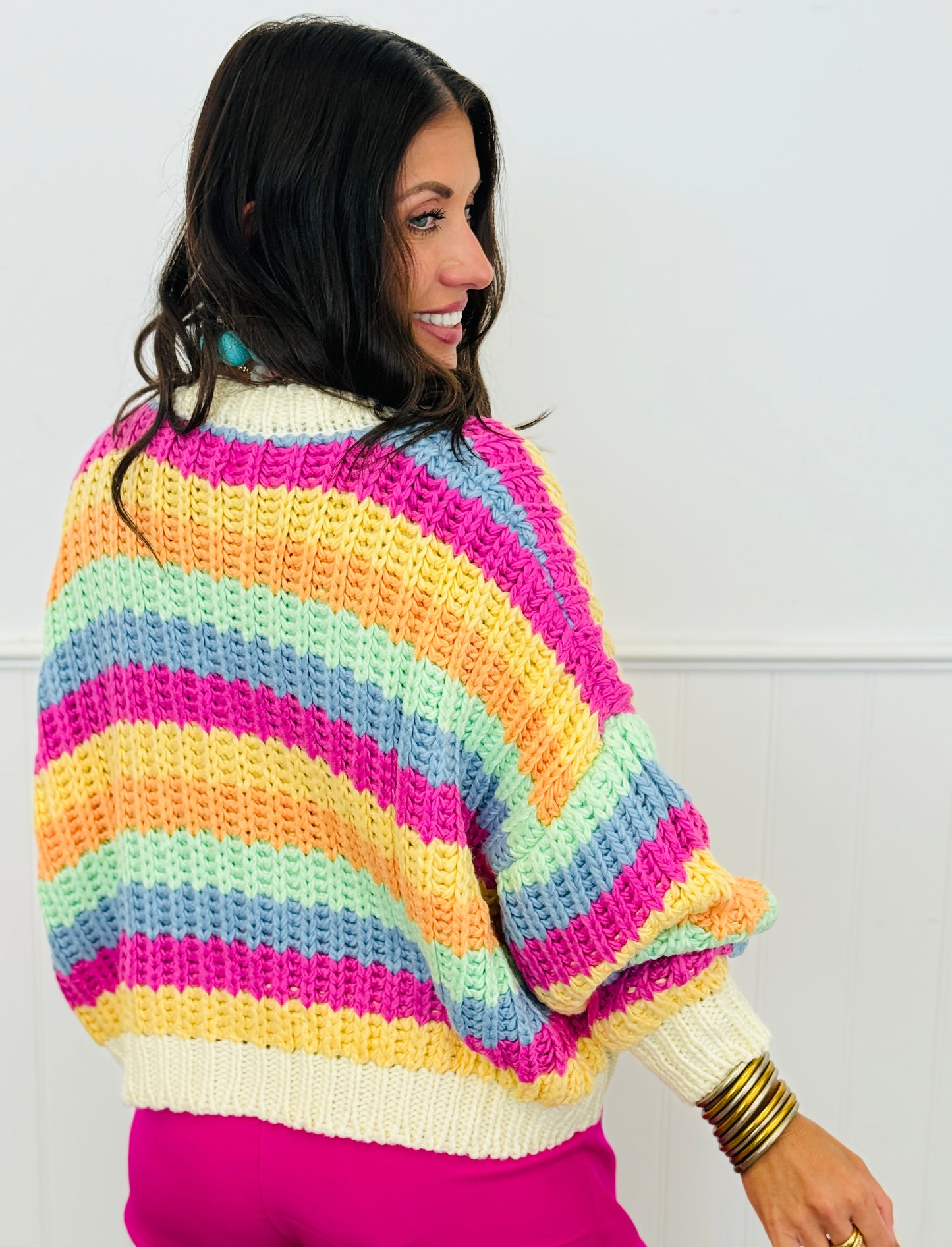 Rainbow Striped Sweater Cardigan (Reg & Plus)