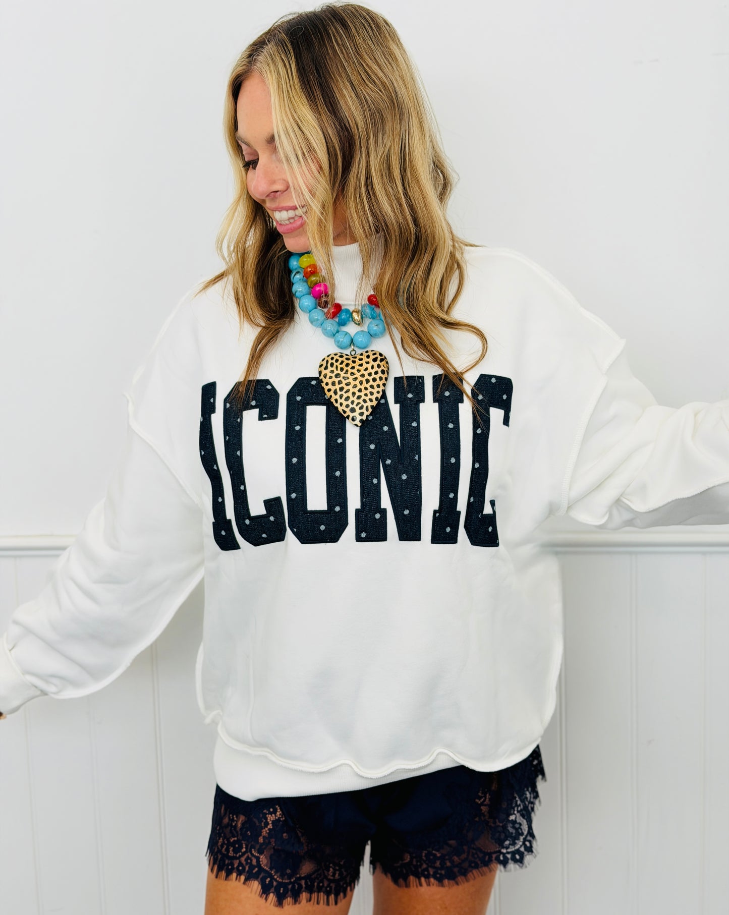 White Iconic Mock Neck Sweatshirt (Reg.)