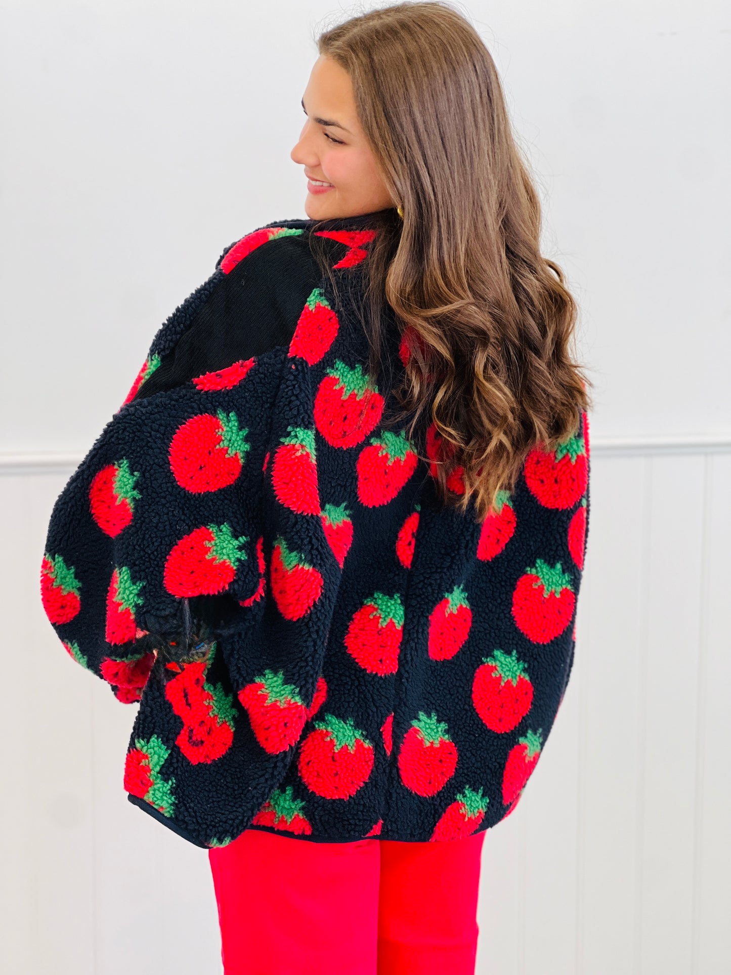 Black Strawberry Contrast Corduroy Jacket (Plus)