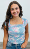 Floral Mesh Square Neck Top (Reg.)-2 Colors