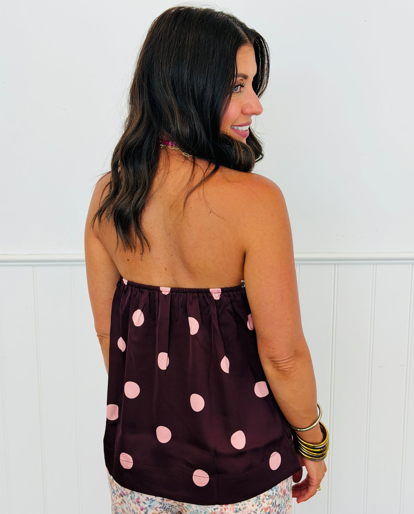 Burgundy Polka Dot Strapless Blouse (Reg.)