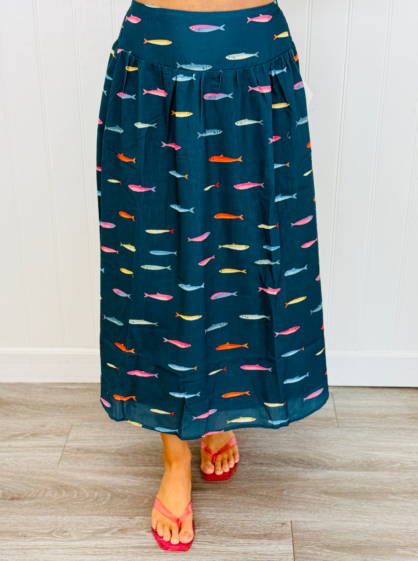 Fish Print Midi Skirt (Reg & Plus) - 2 Colors