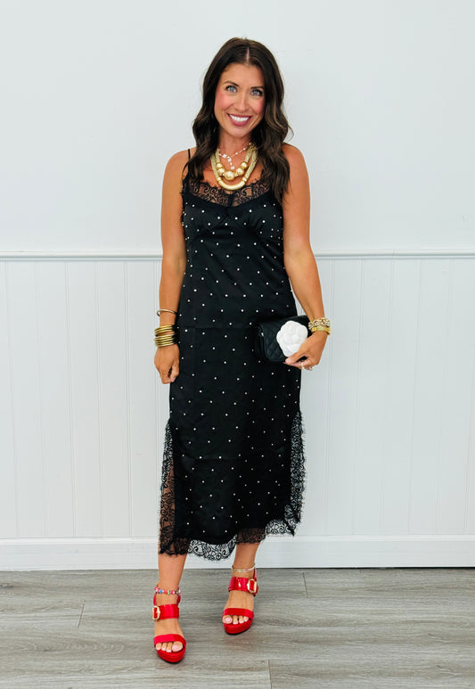 Black Stud Lace Midi Dress (Reg.)