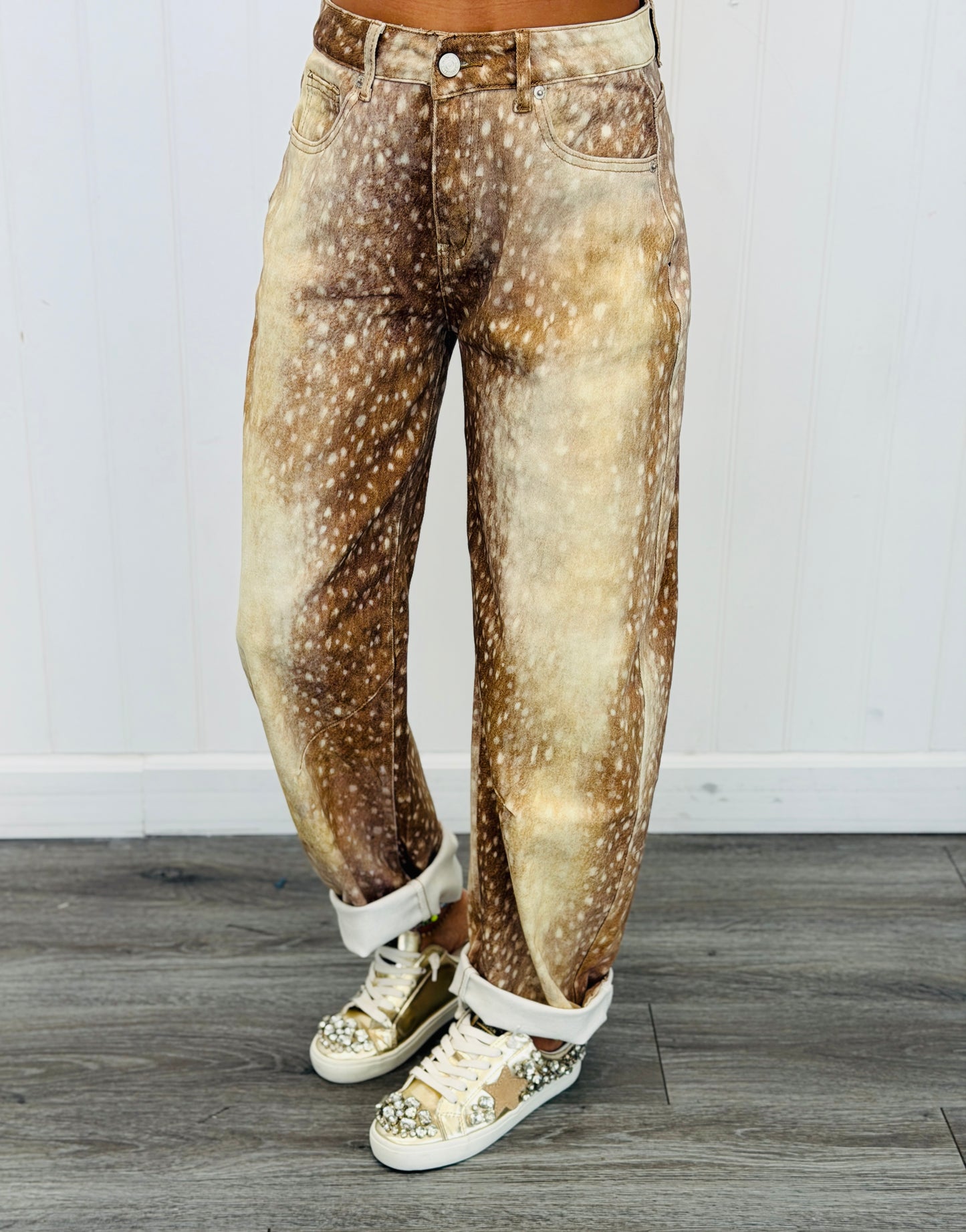 Brown Deer Print Barrel Pants (Reg.)