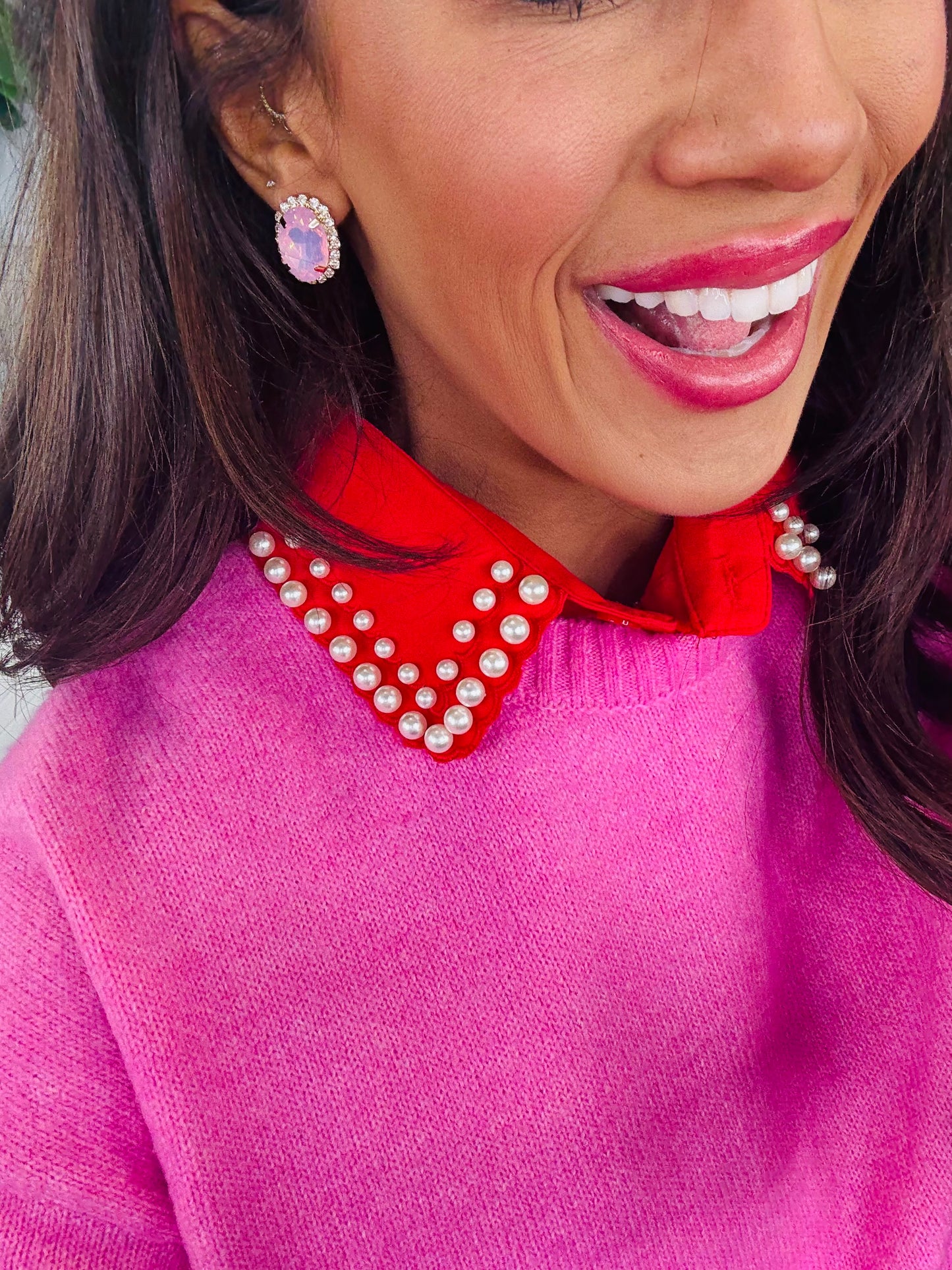 Red Pearl Embellished Collar (OS)