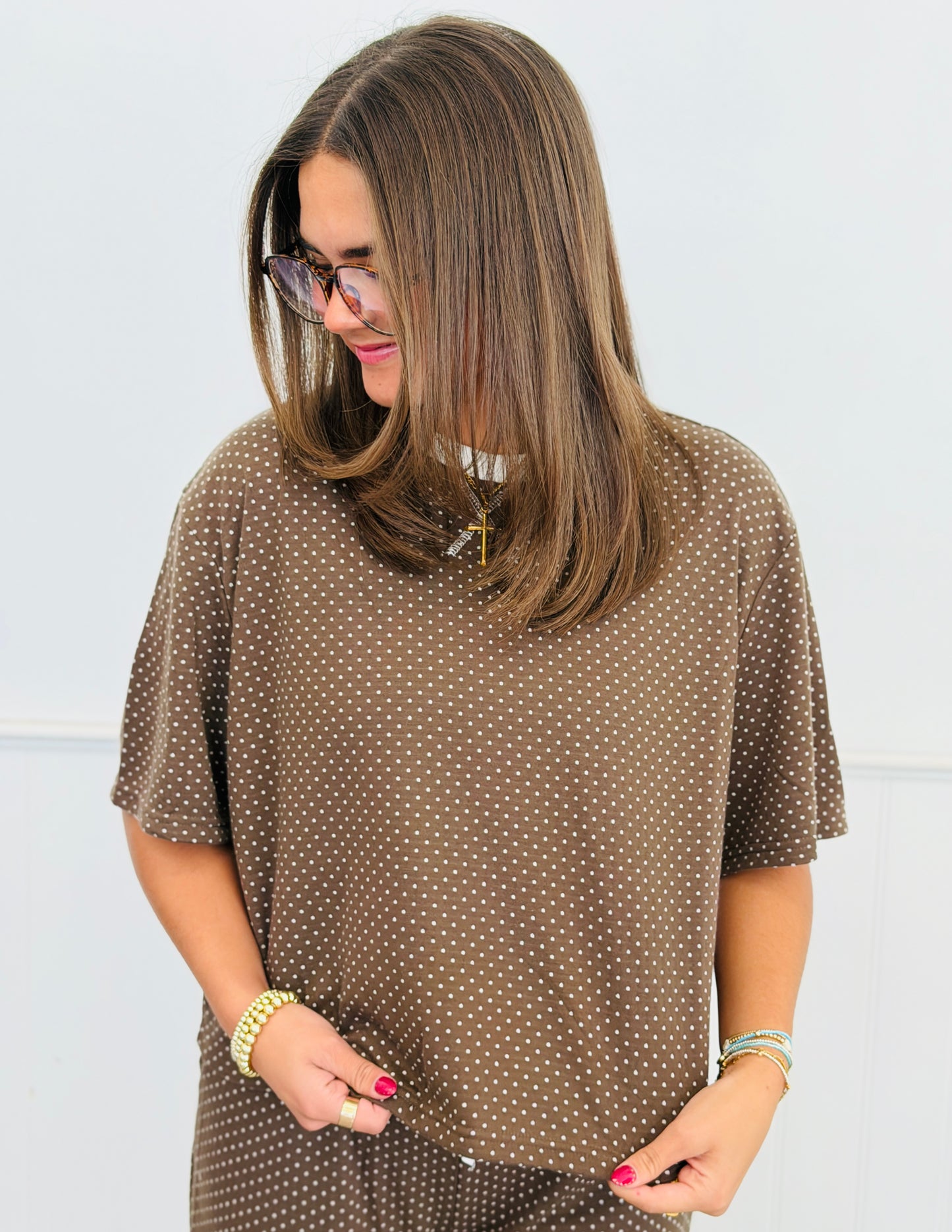 Brown Polka Dot Top & Crop Pants Set (Reg.)