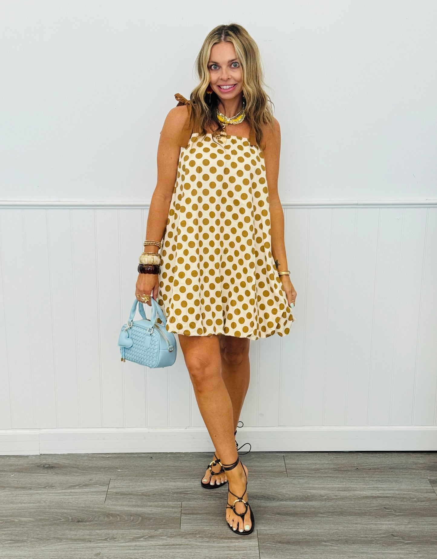 Camel Polka Dot Mini Dress (Reg & Plus)