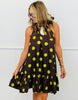 Brown Polka Dot Adjustable Tie Neck Sleeveless Mini Dress (Reg.)