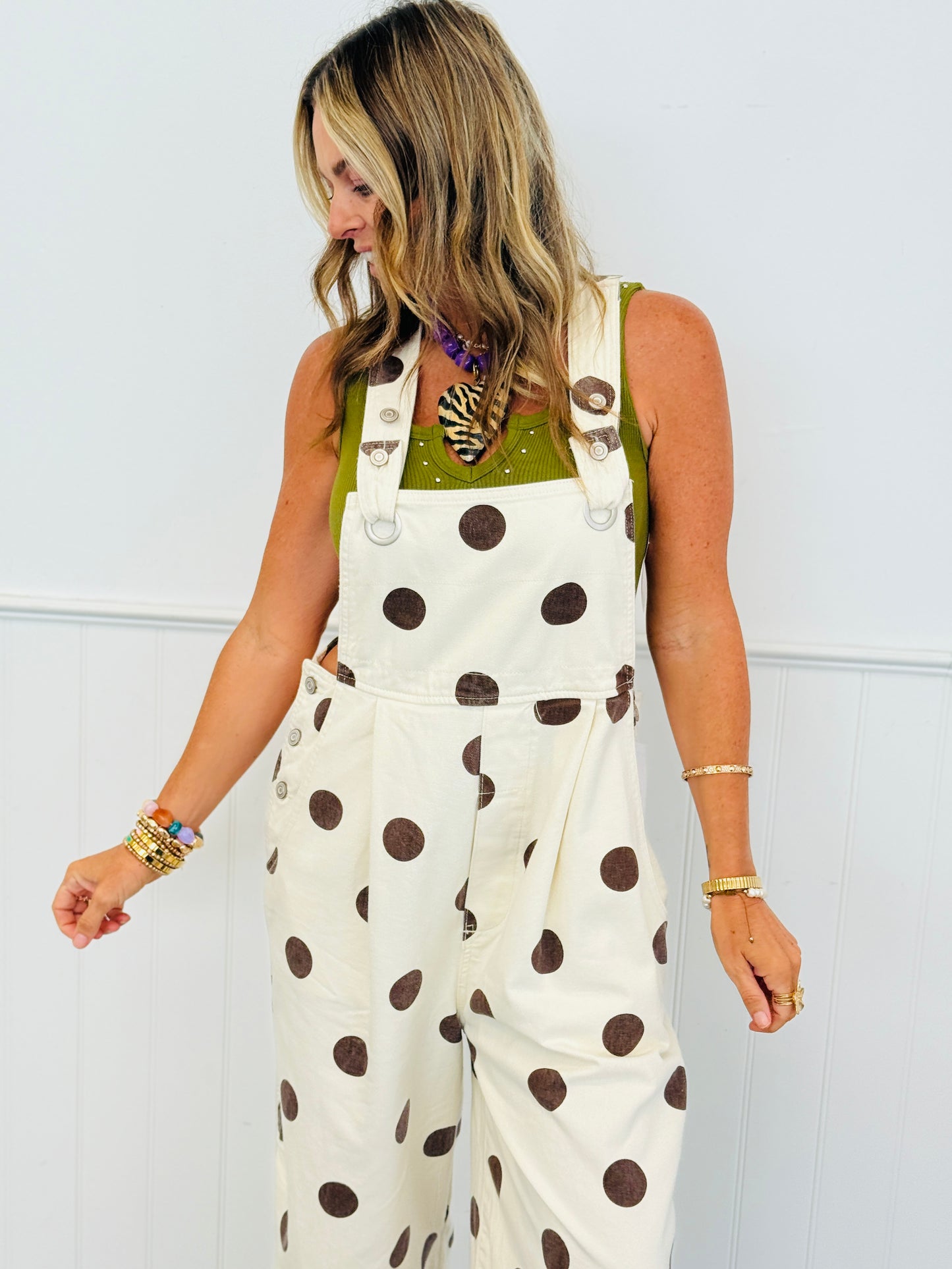 Cream/Brown Polka Dot Overalls (Reg.)