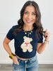 Navy Short Sleeve Teddy Bear Sweater Top (Reg)