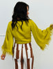 Chartreuse Satin Fringe Trim Crop Top (Reg.)