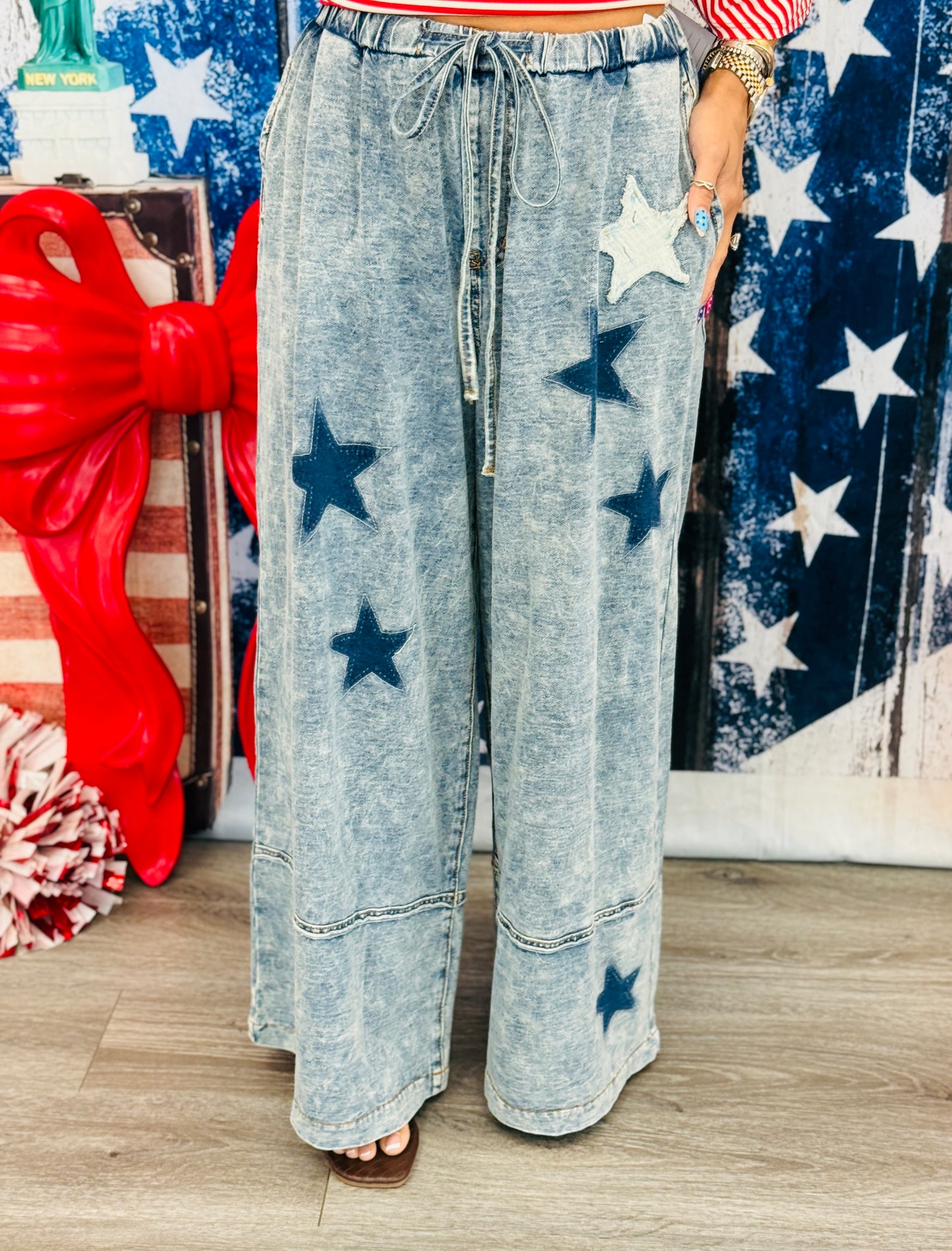 POL Blue Denim Star Patch Wide Leg Pants (Reg.)