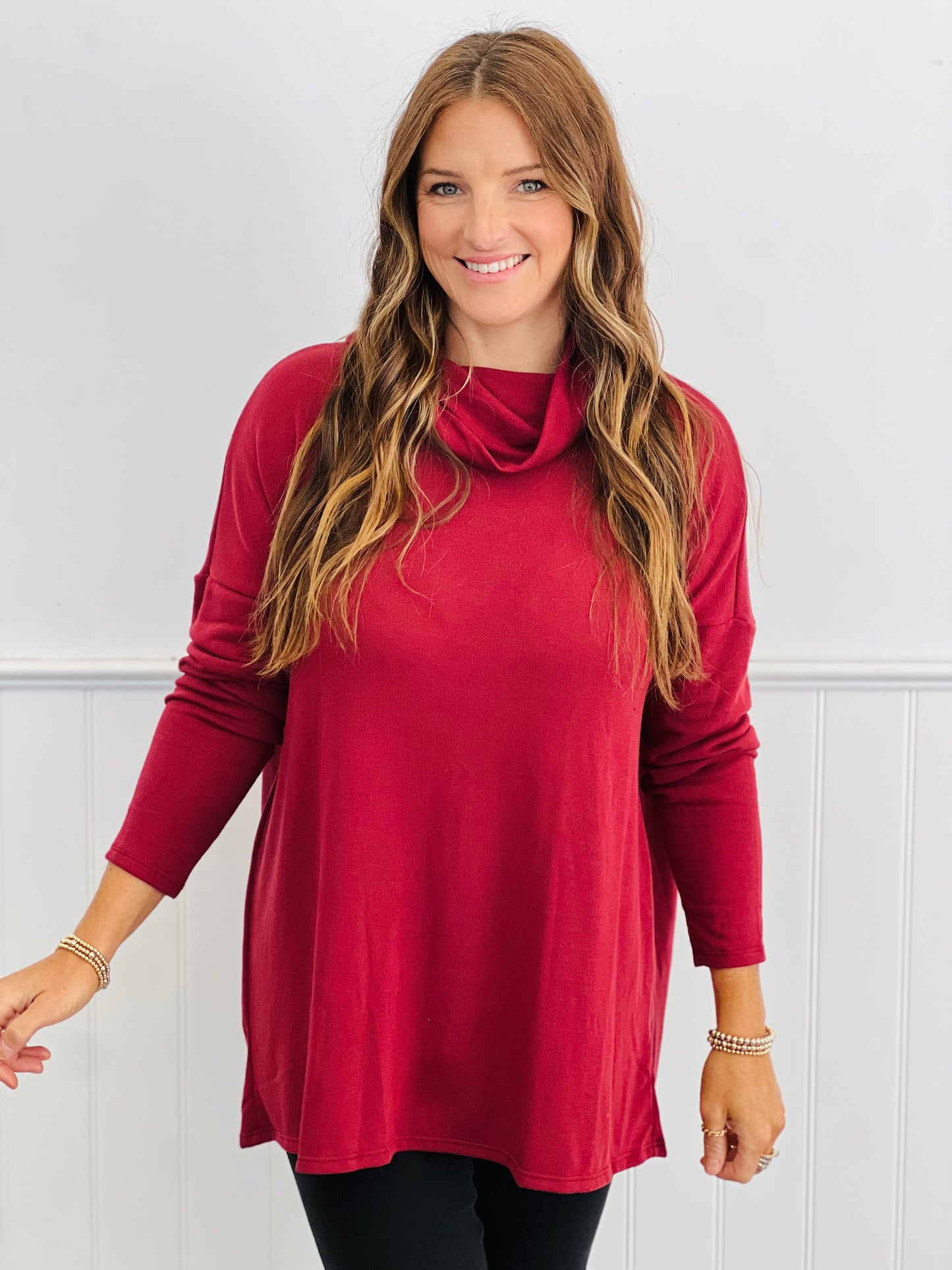 Dear Scarlett Cowl Me Back Tunic Top (Reg. and Plus) - 5 Colors