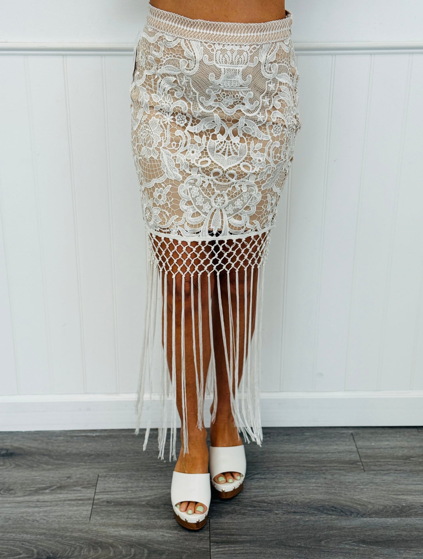 Lace Fringe Midi Skirt (Reg.)-2 Colors