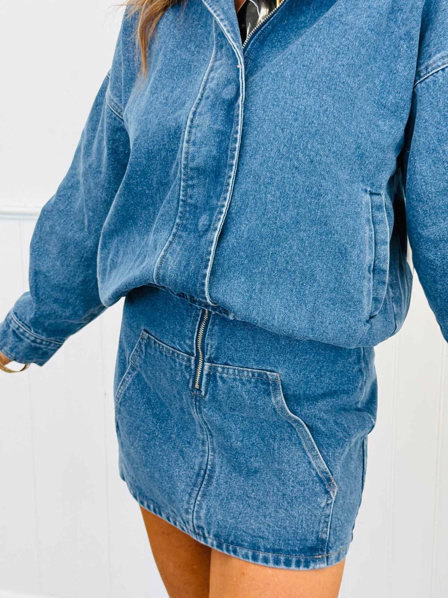 Denim Kangaroo Pocket Mini Dress (Reg.)