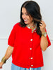 Red Short Sleeve Sweater Cardi Top (Reg.)