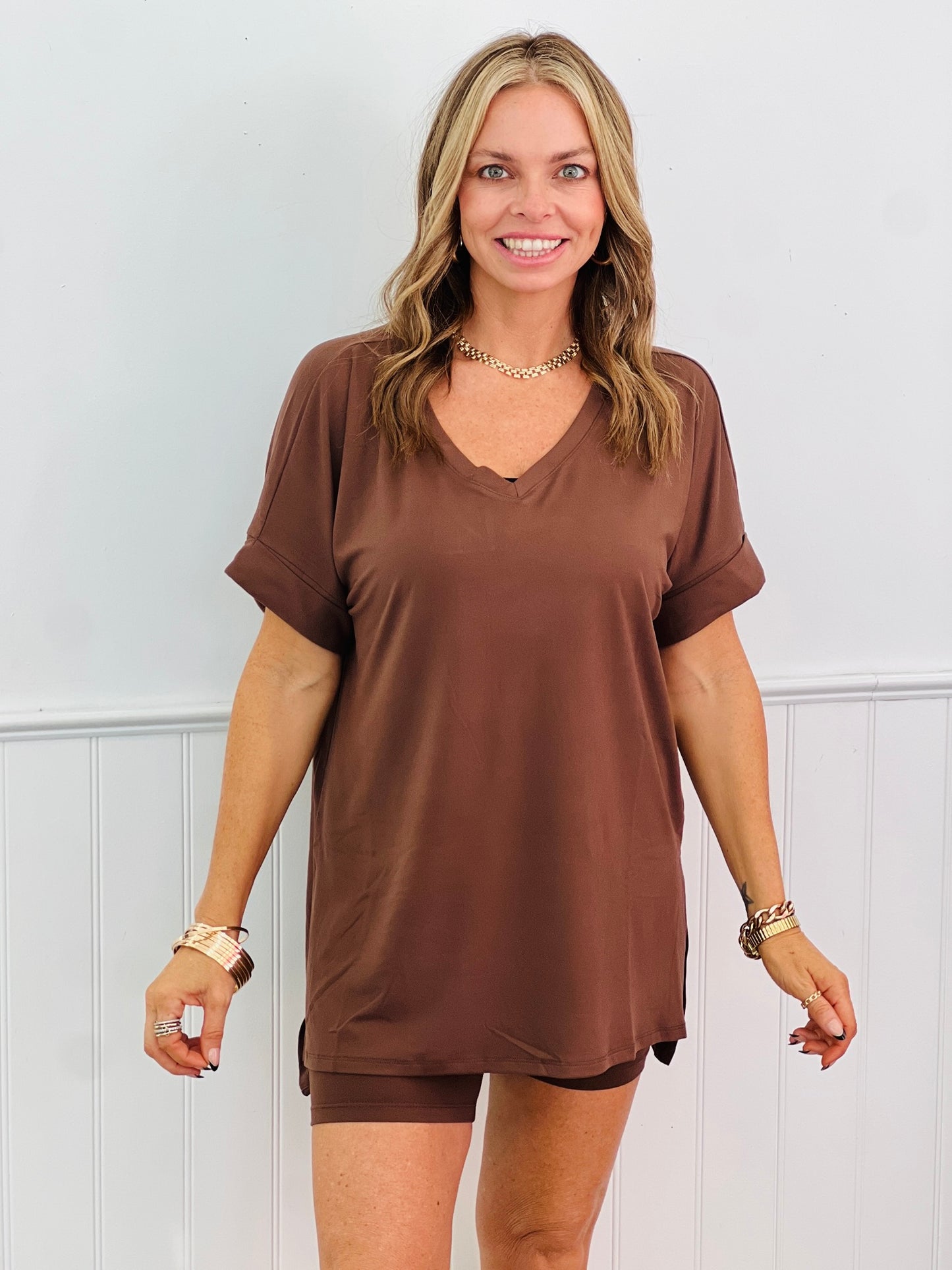 Oversized V-Neck Top & Short Sets (Reg. and Plus) - 5 Colors